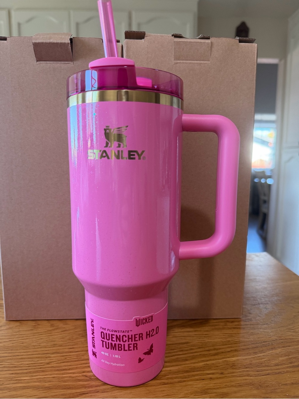 Stanley Pink Insulated “Glinda” 40 oz Travel Tumbler with Handle and Straw